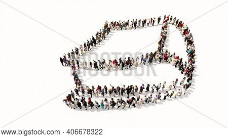 Concept or conceptual large community  of people forming the image of a closed book on white background. A 3d illustration metaphor for learning, education, research, scienc, literature and culture