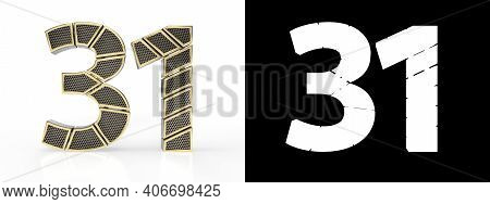 Gold Number Thirty-one (number 31) Cut Into Perforated Gold Segments With Alpha Channel And Shadow O