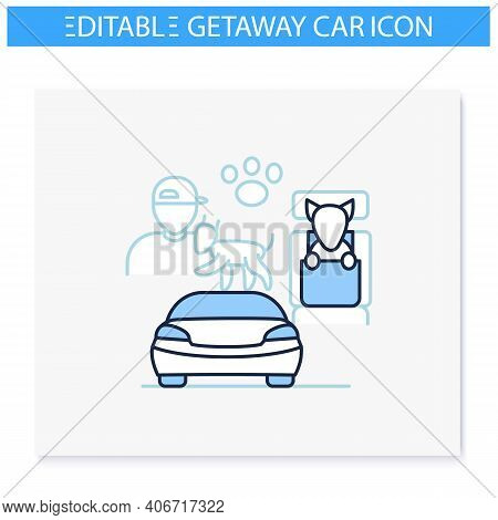 Dog Car Seat Line Icon. Pets Protection Concept. Bought Special Seat To Dog. Safely Take Your Furry 