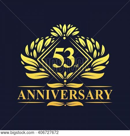 53 Years Anniversary Logo, Luxury Floral Golden 53rd Anniversary Logo.