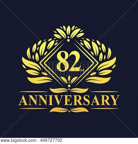 82 Years Anniversary Logo, Luxury Floral Golden 82nd Anniversary Logo.