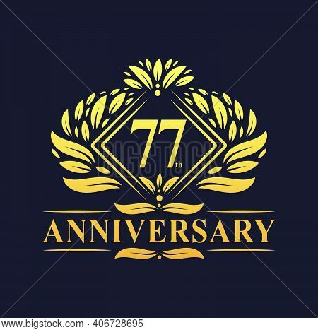 77 Years Anniversary Logo, Luxury Floral Golden 77th Anniversary Logo.