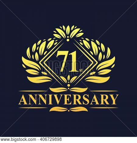 71 Years Anniversary Logo, Luxury Floral Golden 71st Anniversary Logo.