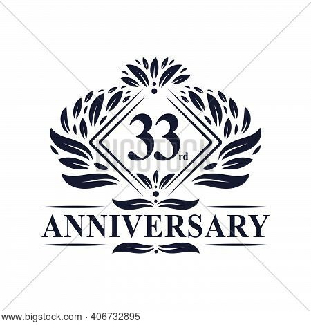 33 Years Anniversary Logo, Luxury Floral 33rd Anniversary Logo.