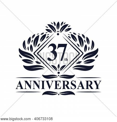 37 Years Anniversary Logo, Luxury Floral 37th Anniversary Logo.