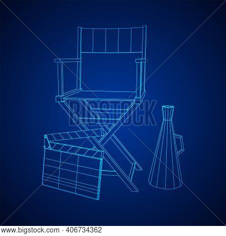 Director Movie Workplace Chair. Wireframe Low Poly Mesh Vector Illustration