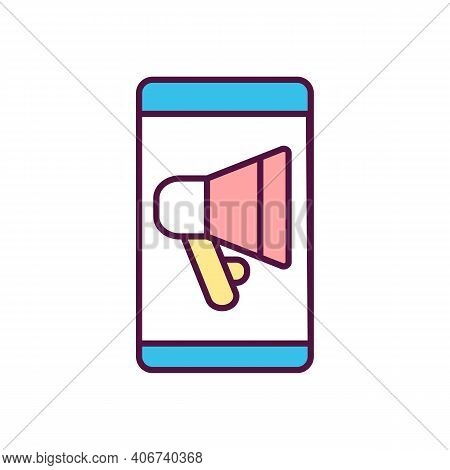 Internet Promotion In App Advertising Rgb Color Icon. Social Media Relations. Online Promotional Cam