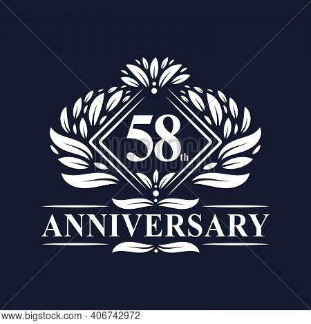 58 Years Anniversary Logo, Luxury Floral 58th Anniversary Logo.