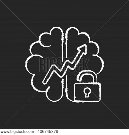 Growth Mindset Chalk White Icons Set On Black Background. Creative Thinking Idea. Brainstorm And Tea