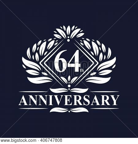 64 Years Anniversary Logo, Luxury Floral 64th Anniversary Logo.