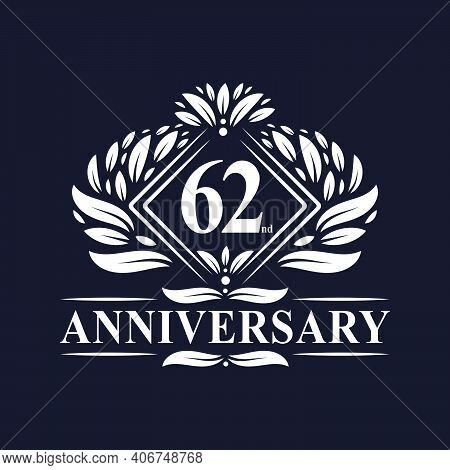 62 Years Anniversary Logo, Luxury Floral 62nd Anniversary Logo.