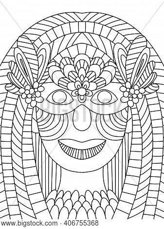 Carnival Character Queen With Venetian Mask Stock Vector Illustration. Young Woman With Makeup And M