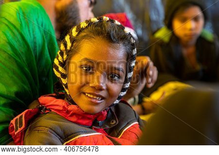 January 2021 Delhi, India:\nportrait Of A Girl At Kisan School.farmers Are Protesting Against New Fa