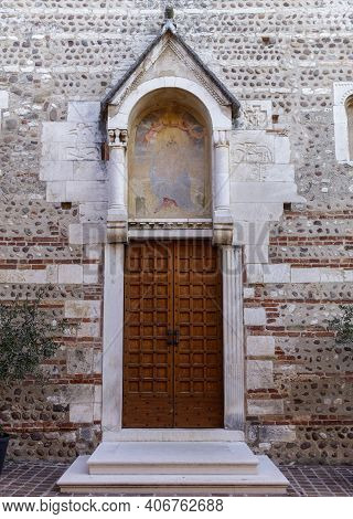 The Door Of The Church Of Cisano In The Province Of Verona.