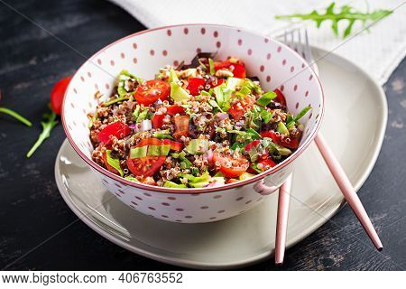 Tabbouleh With Quinoa. Tabbouleh Salad - Traditional Middle Eastern Or Arabic Cuisine. Vegetarian Sa