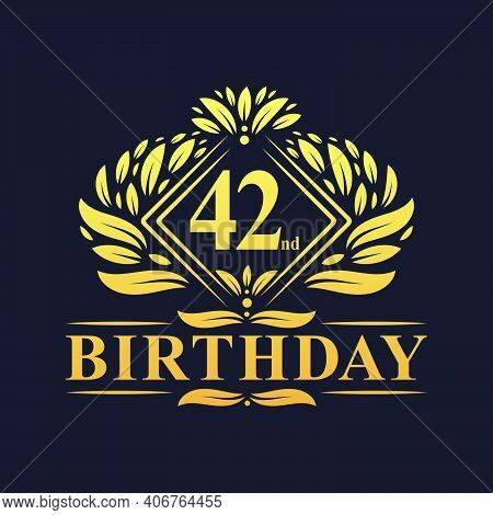 42 Years Birthday Logo, Luxury Golden 42nd Birthday Celebration.