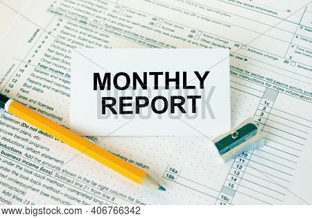 Business Card With Text Monthly Report On Financial Docs