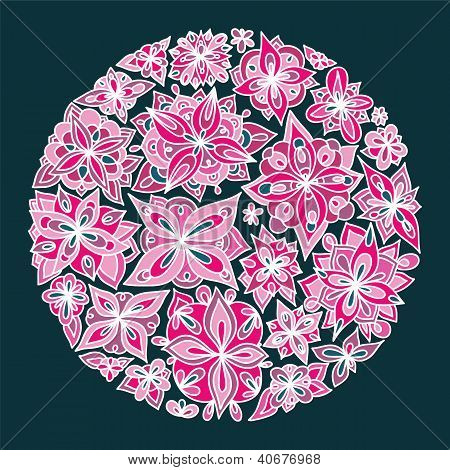 divertimento rotondo sfondo di carta da parati ornamento floreale vettoriale