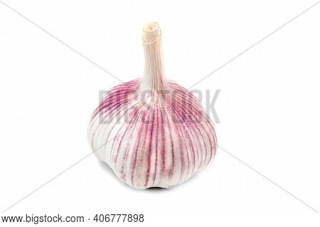 Dried Garlic Bulb Isolated On A White Background. Popular Vegetable Crop With A Sharp Taste And Pung