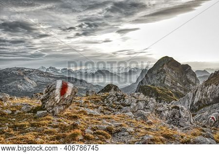 Hiking Signs In The Mountains. Photo From The Mountain Summit Mutteristock. Hike, Climb And In The G