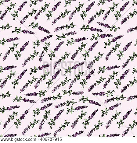 Lavanda Seamless Colorful Pattern On Light Violet Art Design Elements Stock Vector Illustration For 