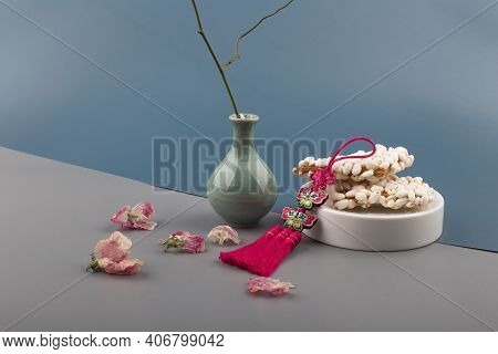 Korean Traditional Sweets And Cookies With Rice Cake.
