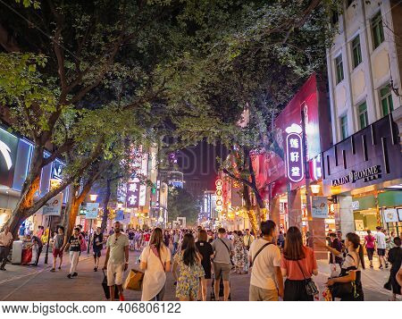 Guangzhou/china-24 Aug 2019:unacquainted People Walking On Beijing Road Walking Street In Guangzhou 