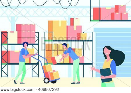 Staff Working In Logistic Storage Isolated Flat Vector Illustration. Cartoon Stockroom Workers And L
