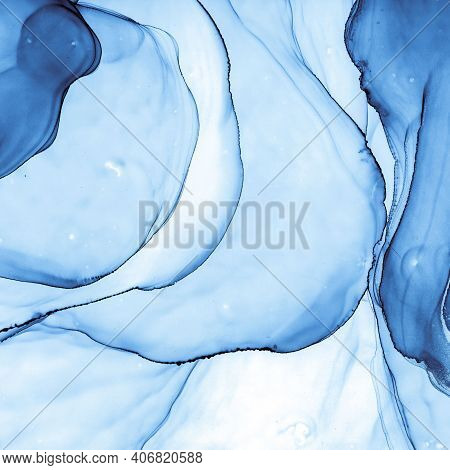 Oil Water Texture. Ink Flow Mix. Blue Indigo Abstract Paint. Oil Water Texture. Fluid Liquid Design.