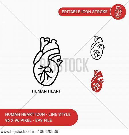 Human Heart Icons Set Vector Illustration With Icon Line Style. Editable Stroke Icon On Isolated Whi