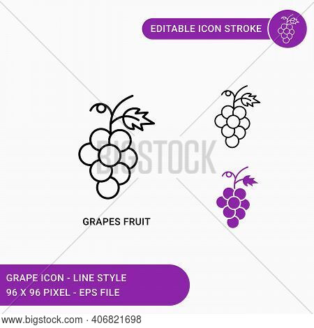 Grapes Icons Set Vector Illustration With Icon Line Style. Editable Stroke Icon On Isolated White Ba