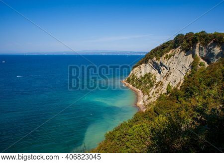 View Of The Strunjan Cliff On The Coast Line Of Slovenia.