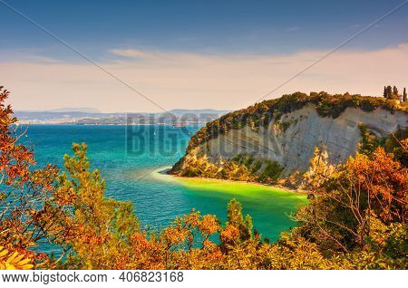 View Of The Moon Bay In The Strunjan Reserve Of  Slovenia