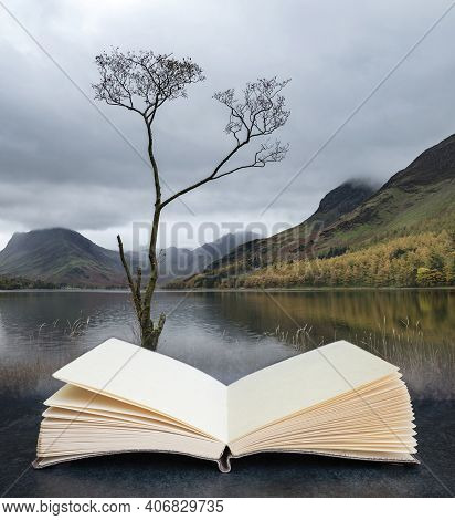 Digital Composite Image Of Beautiful Autumn Fall Landscape Image Of Lake Buttermere In Lake District