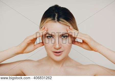 Young Adult Woman Doing Facial Gymnastics Self Massage And Rejuvenating Exercises Face Building For 