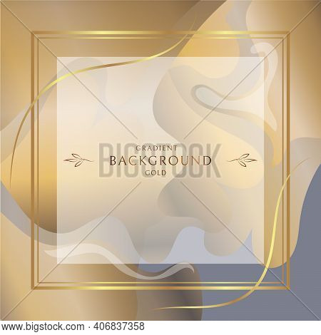 Gold Frame With A Beautiful Spot On A Gray Background. Abstract Divorces Of Gold And Gray Colors On