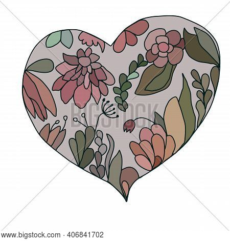 Vector Heart With Flowers Pink And Green