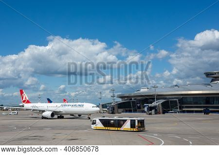 July 2, 2019, Moscow, Russia. Airplane Airbus A330-300 Turkish Airlines At Vnukovo Airport In Moscow