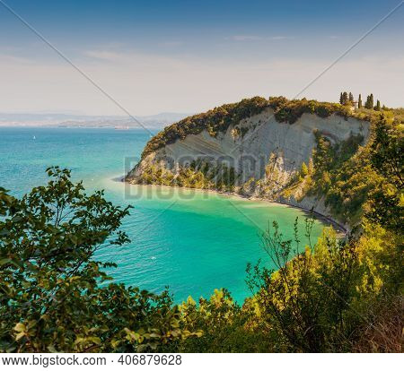 View Of The Moon Bay In The Strunjan Reserve Of  Slovenia