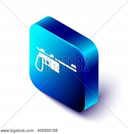 Isometric Mauser Gun Icon Isolated On White Background. Mauser C96 Is A Semi-automatic Pistol. Blue 