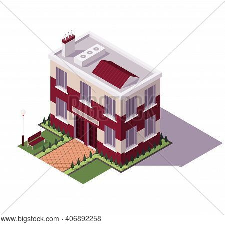 Isometric Educational Building. Architecture Of Modern City Historic Educational Icon. Public Librar
