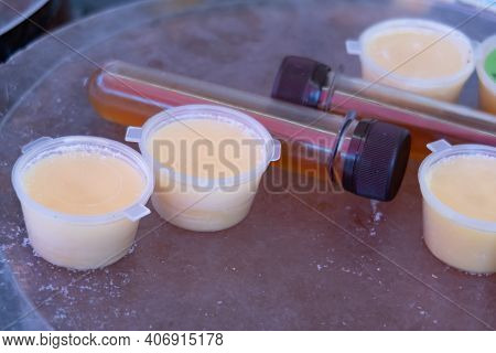 Cups And Cones For Testing Honey When Buying On The Market