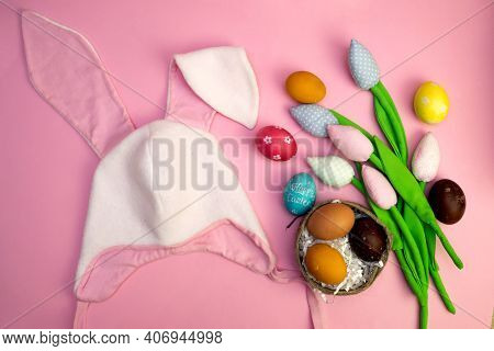 Bouquet Tulips In Shpping Trolley. Hand Made Fabric Flower For Lovers Gift For Valentines Day Or Wom