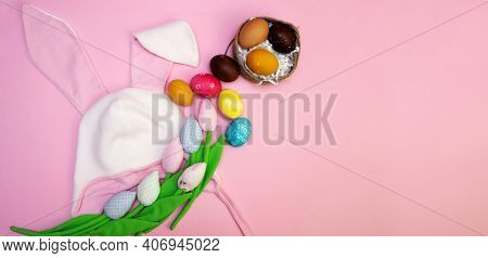 Bouquet Tulips In Shpping Trolley. Hand Made Fabric Flower For Lovers Gift For Valentines Day Or Wom