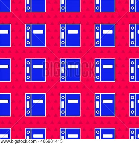 Blue Office Folders With Papers And Documents Icon Isolated Seamless Pattern On Red Background. Offi