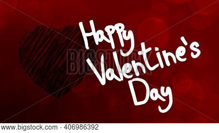 Valentine`s Day Red Abstract Background With Bokeh Effect. Beautiful Red Background With The Inscrip