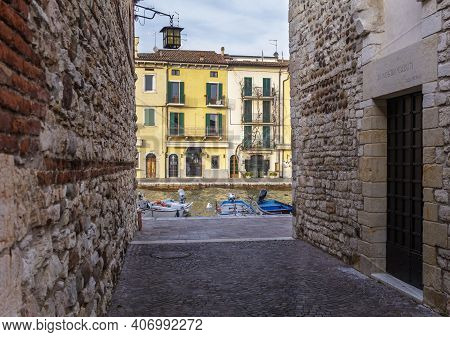 Lazise, Italy - January 16 2021: An Italian Town Of Great Landscape Value Where There Are Also Eleme