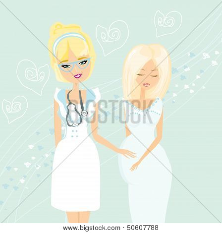 Illustration Of A Pregnant Woman Having A Prenatal Checkup