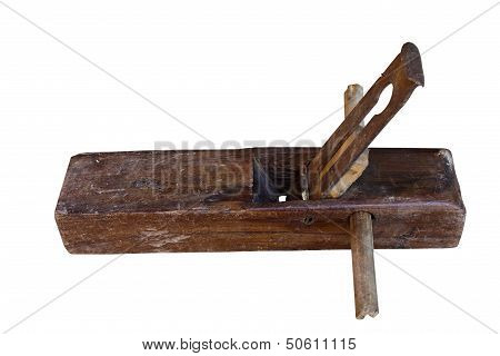 old vintage wooden rabbet plane on a white background.