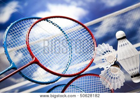 Shuttlecock on badminton racket 